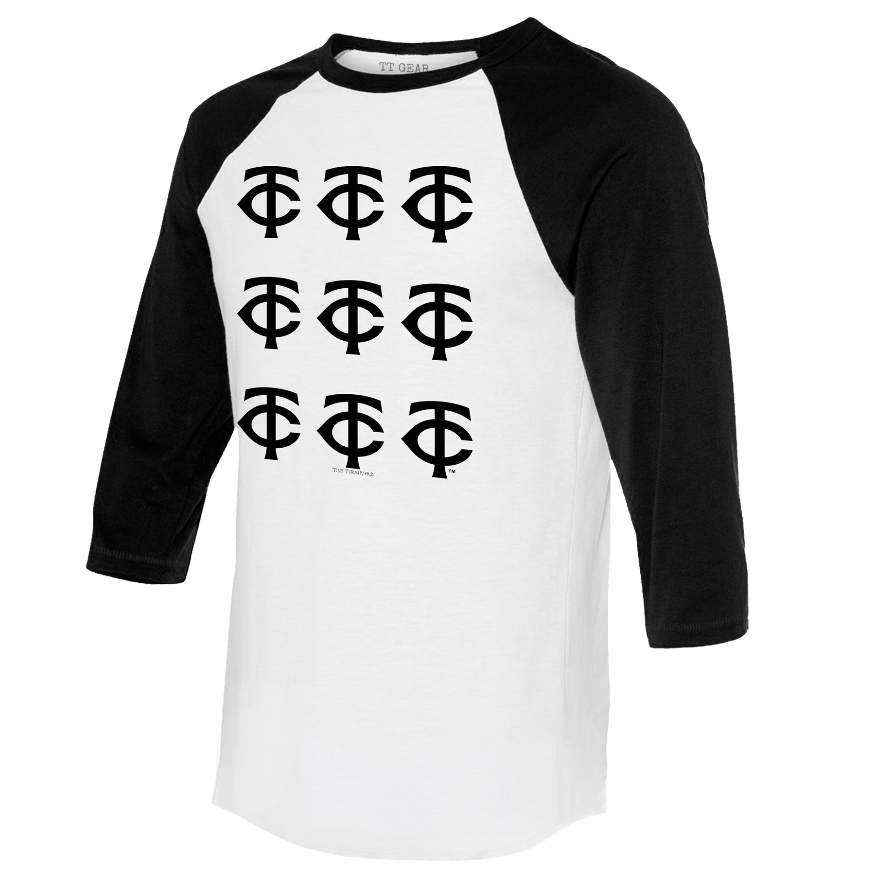 Minnesota Twins Logo Grid 3/4 Black Sleeve Raglan