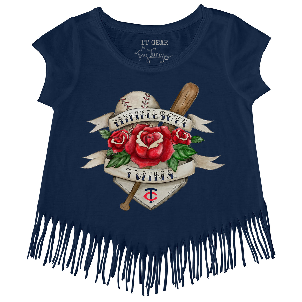 Minnesota Twins Tattoo Rose Fringe Tee