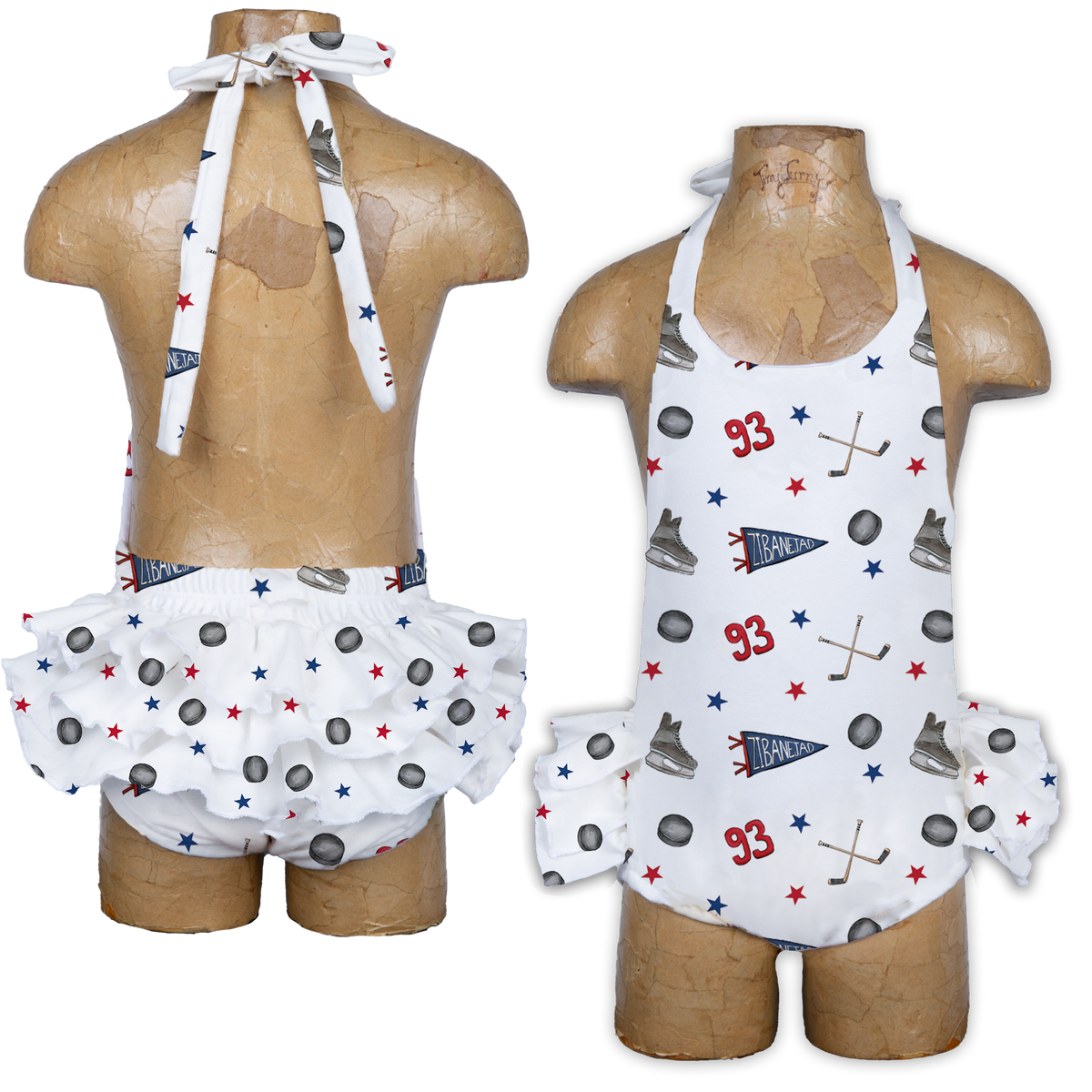 VIP NHL Pennant Collage w/ Name, Number - Ruffle Romper - Tiny Turnip