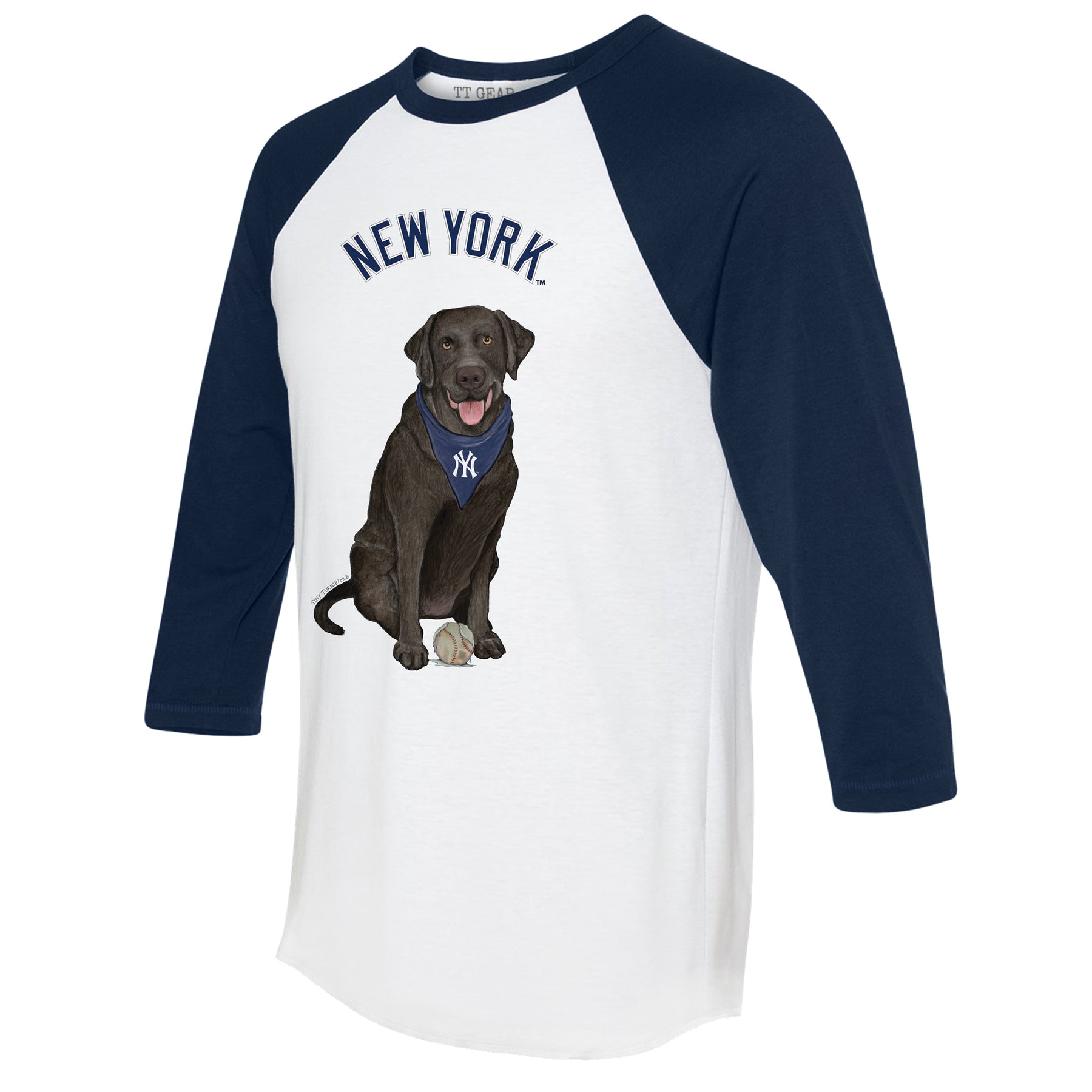 New York Yankees Black Labrador Retriever 3/4 Navy Blue Sleeve Raglan