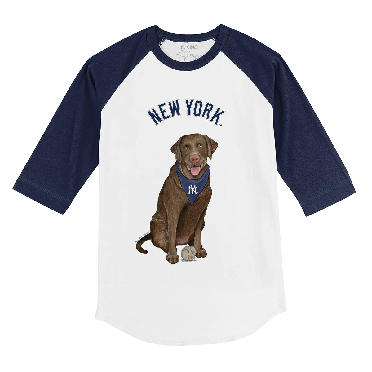 New York Yankees Chocolate Labrador Retriever 3/4 Navy Blue Sleeve Raglan