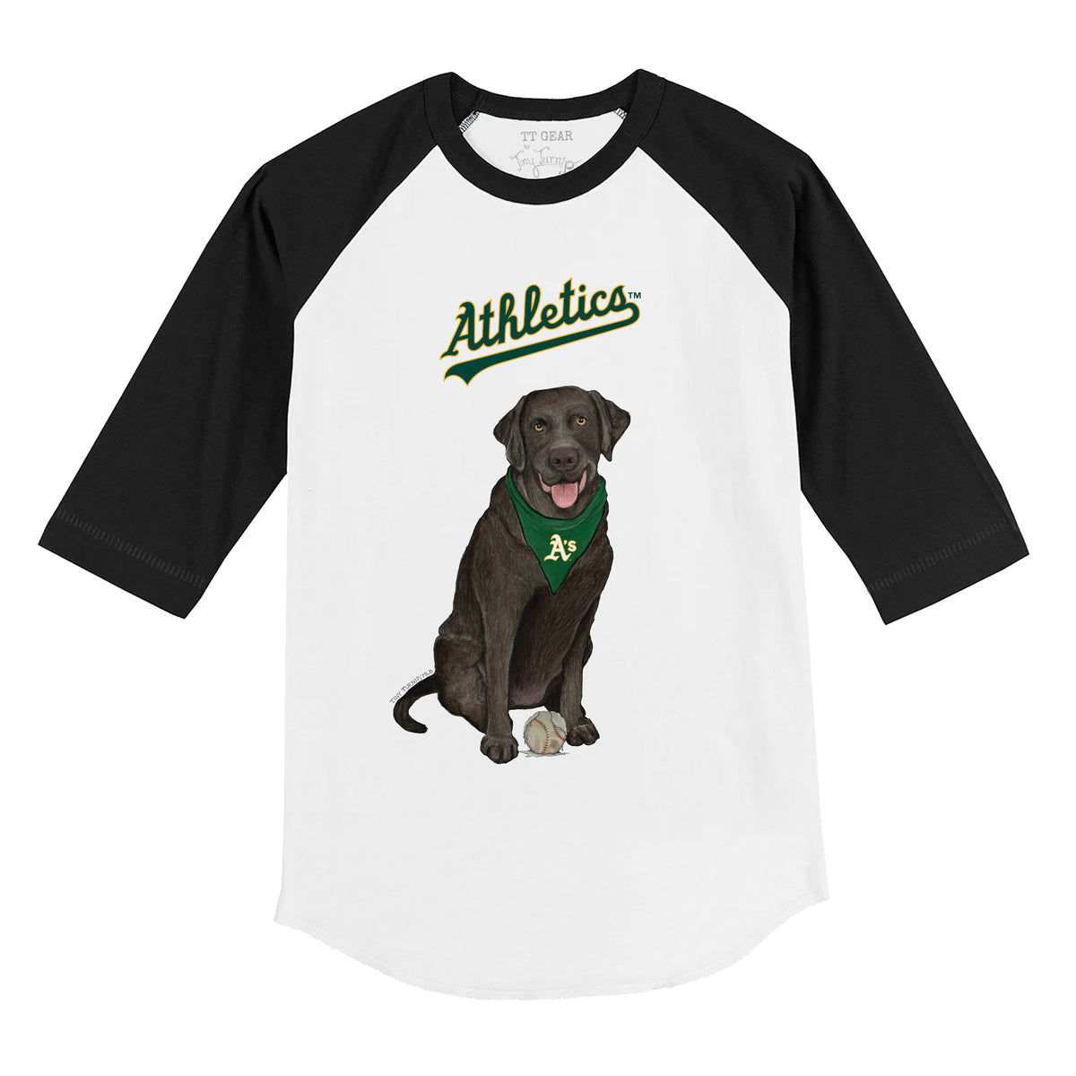 Oakland Athletics Black Labrador Retriever 3/4 Black Sleeve Raglan
