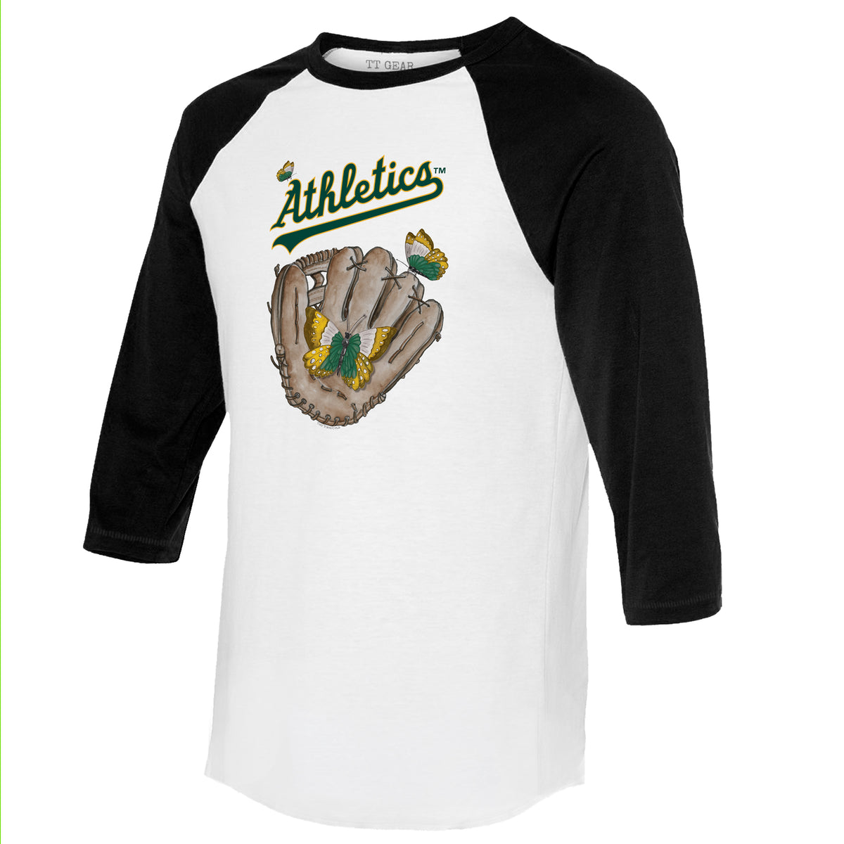 Oakland Athletics Butterfly Glove 3/4 Black Sleeve Raglan