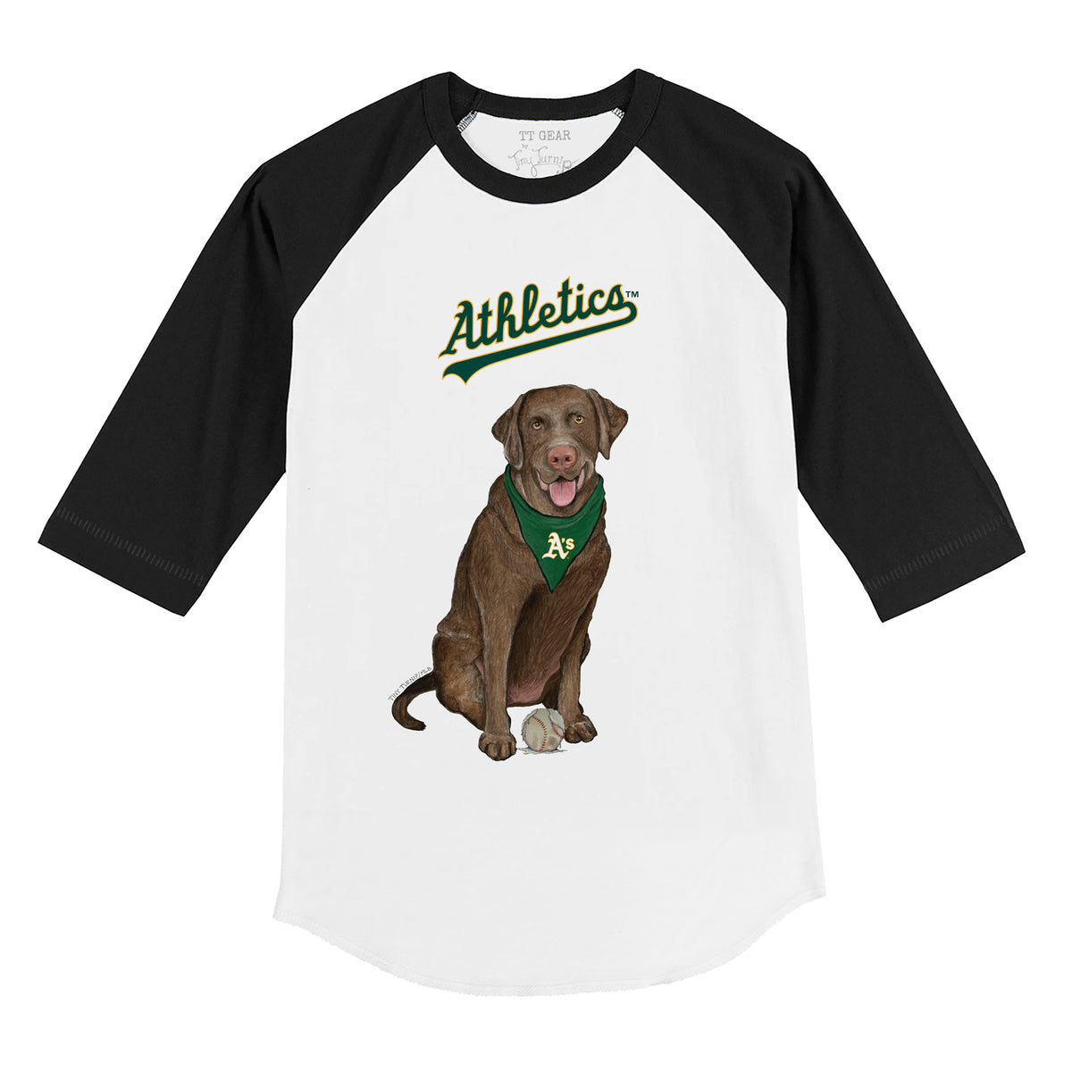 Oakland Athletics Chocolate Labrador Retriever 3/4 Black Sleeve Raglan