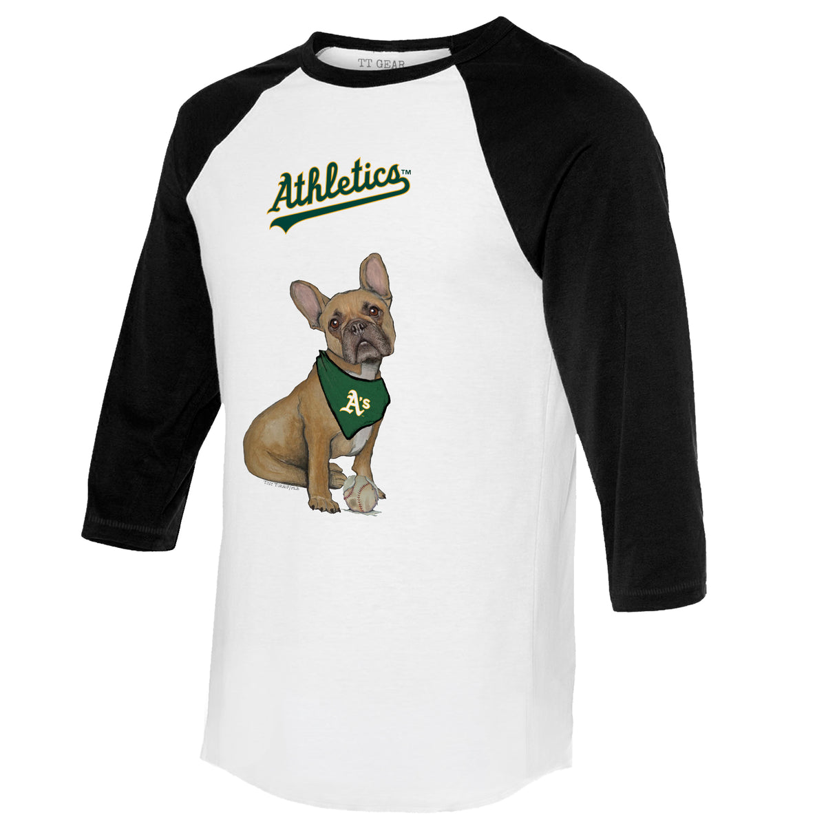 Oakland Athletics French Bulldog 3/4 Black Sleeve Raglan