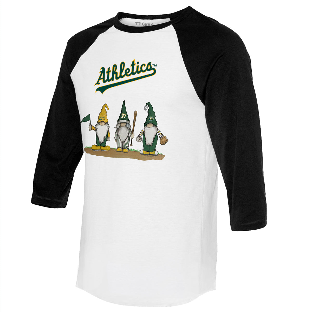 Oakland Athletics Gnomes 3/4 Black Sleeve Raglan