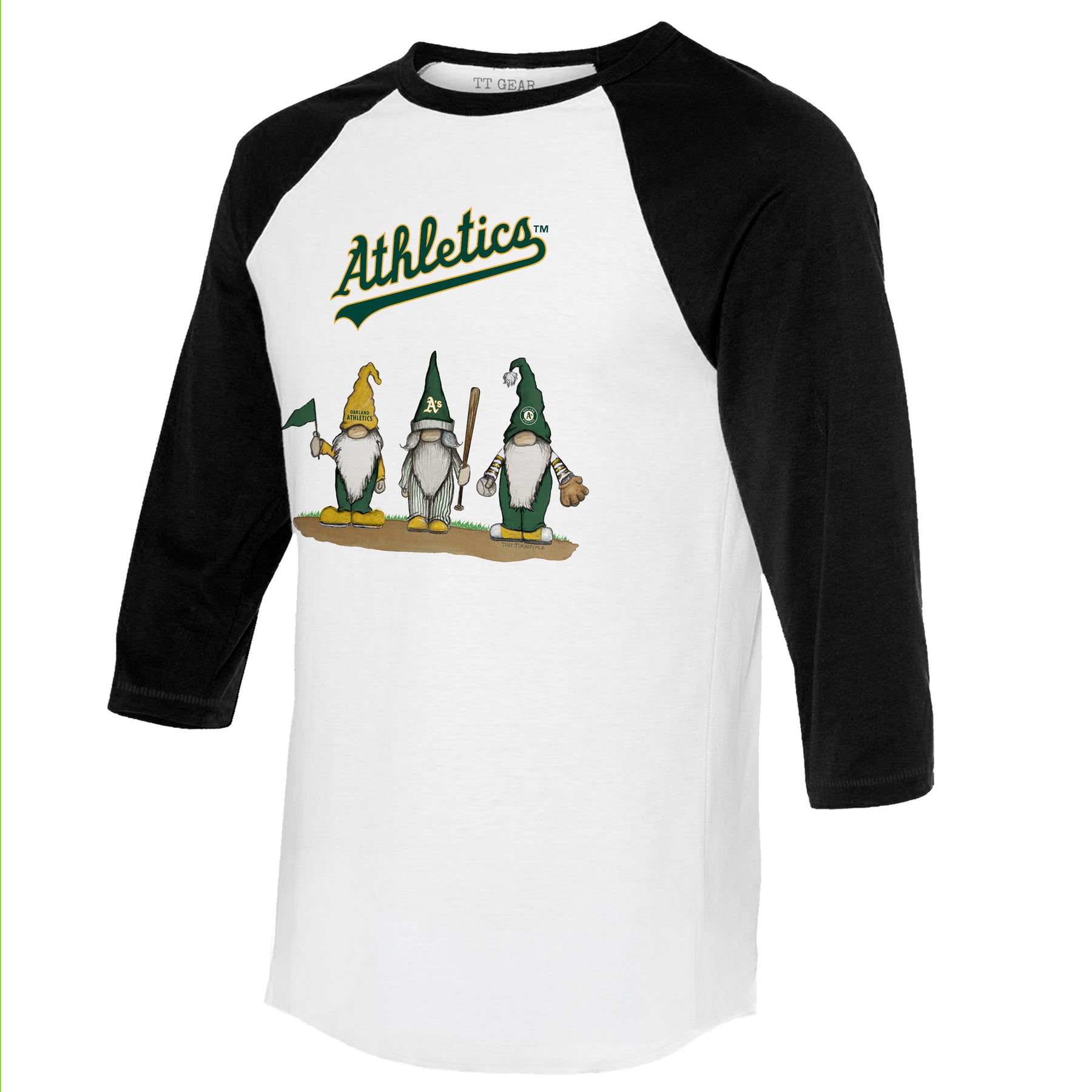 Oakland Athletics Gnomes 3/4 Black Sleeve Raglan