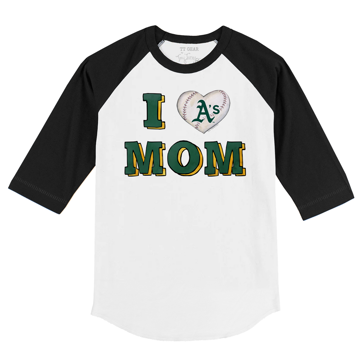 Oakland Athletics I Love Mom 3/4 Black Sleeve Raglan