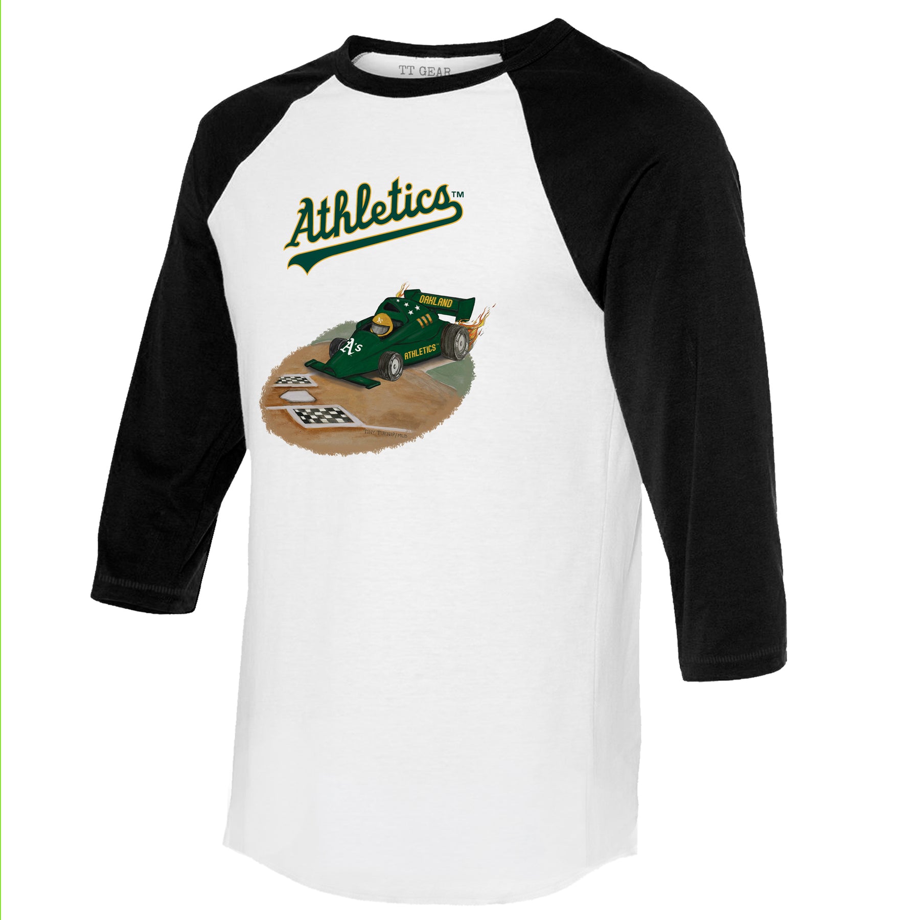 Oakland Athletics Race Car 3/4 Black Sleeve Raglan