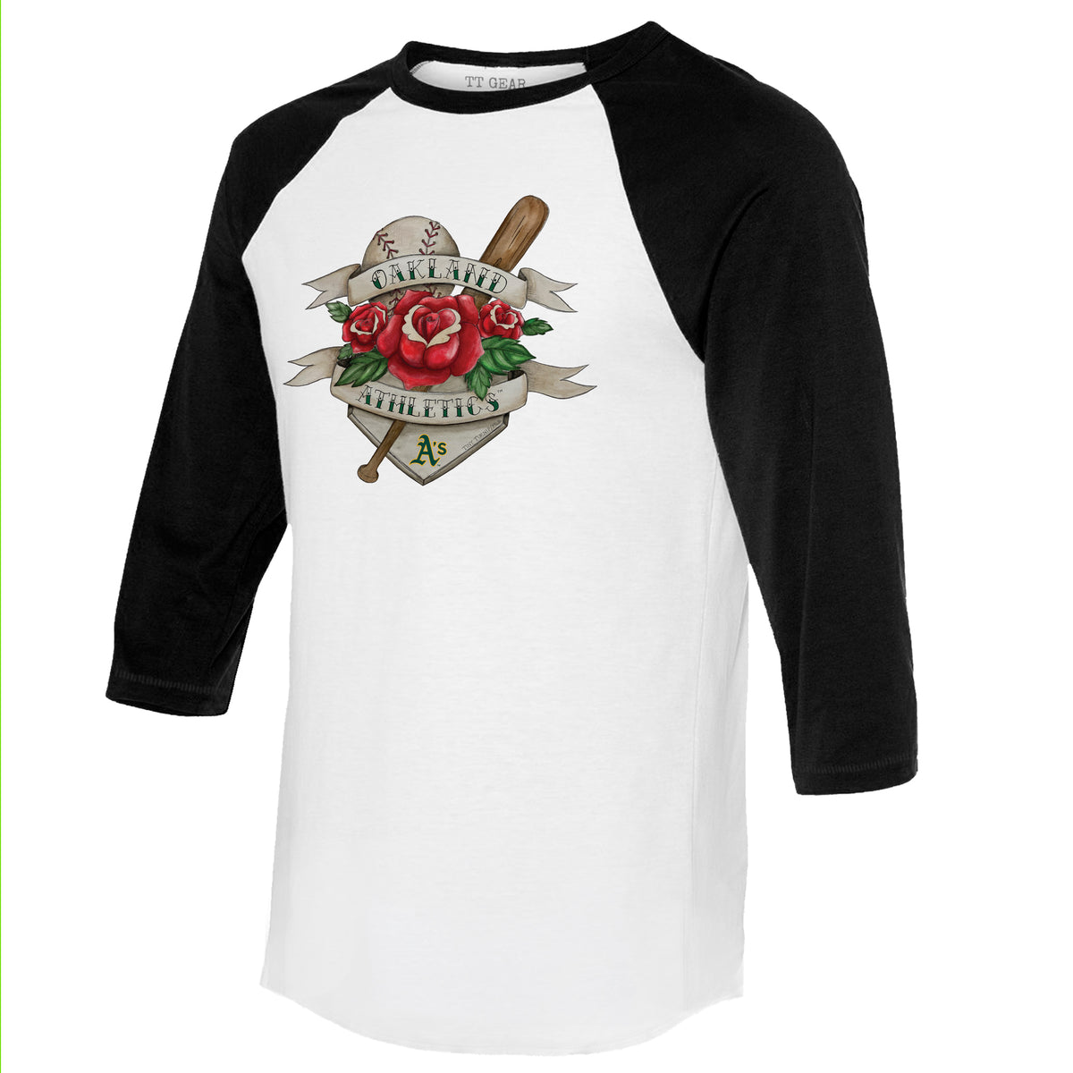 Oakland Athletics Tattoo Rose 3/4 Black Sleeve Raglan