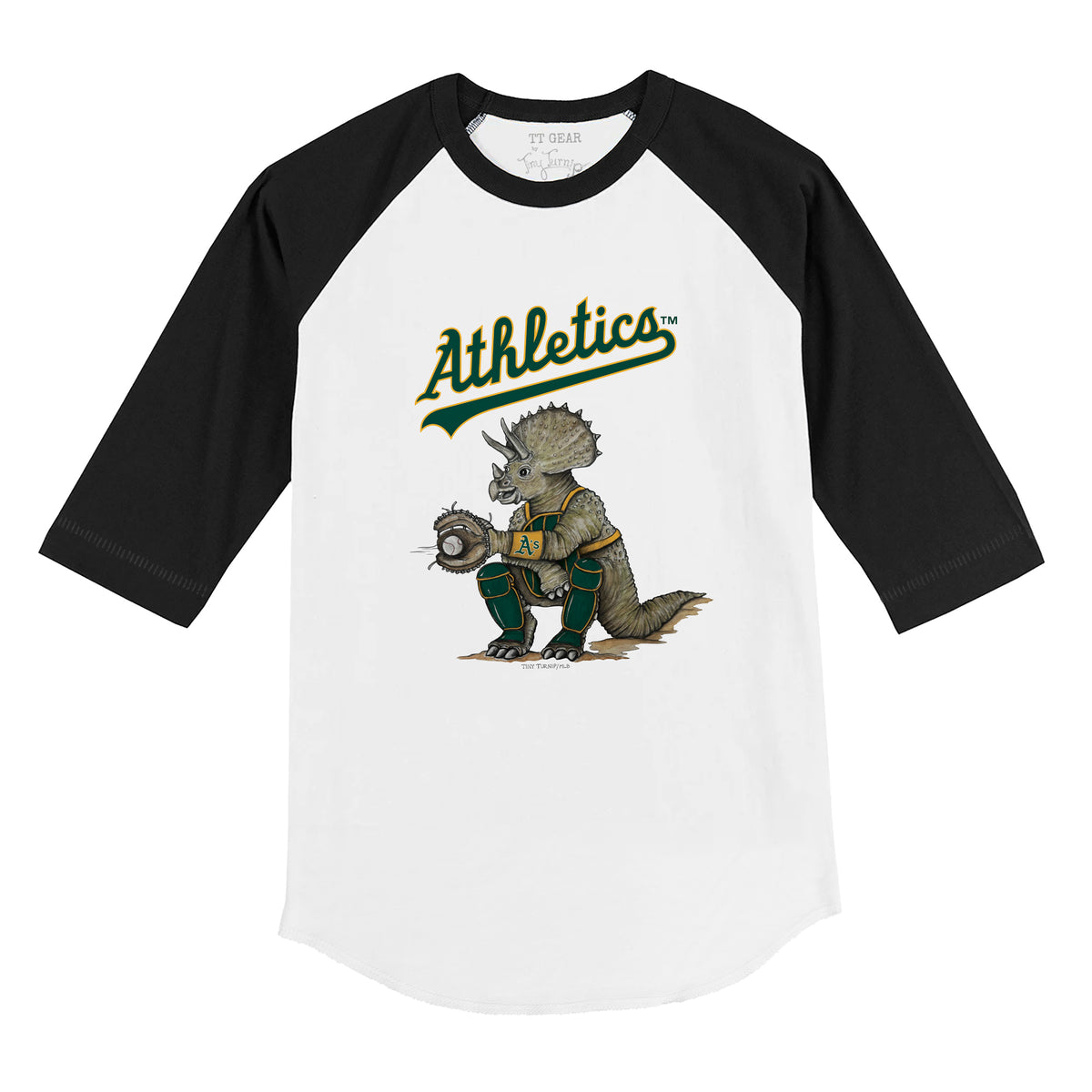Oakland Athletics Triceratops 3/4 Black Sleeve Raglan