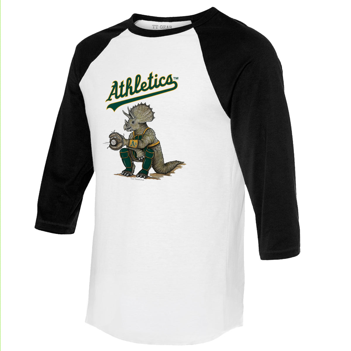 Oakland Athletics Triceratops 3/4 Black Sleeve Raglan