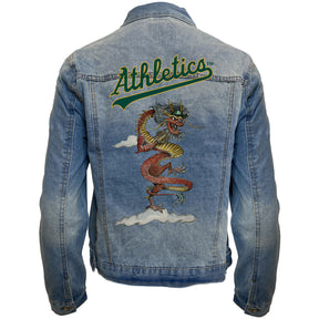 Oakland Athletics 2024 Year of the Dragon Distressed Denim Jacket