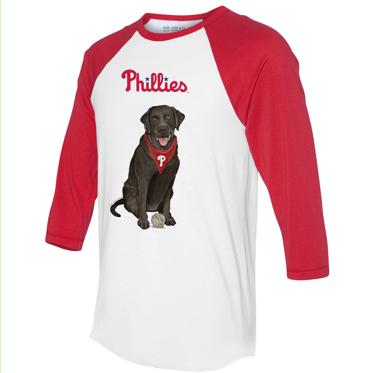 Philadelphia Phillies Black Labrador Retriever 3/4 Red Sleeve Raglan