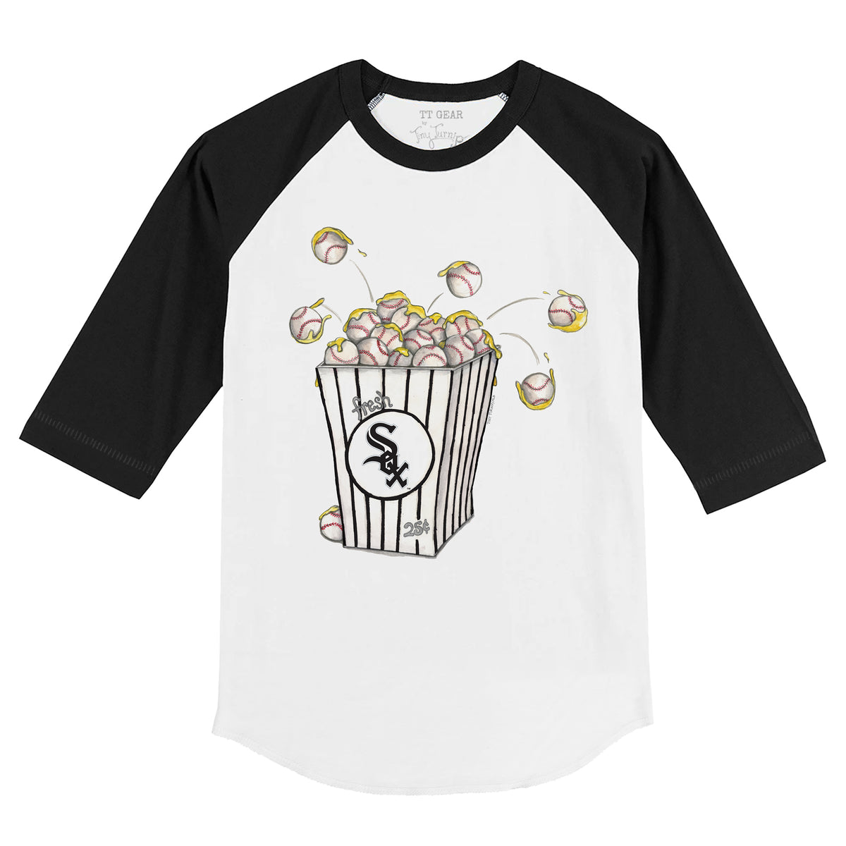 Chicago White Sox Popcorn 3/4 Black Sleeve Raglan