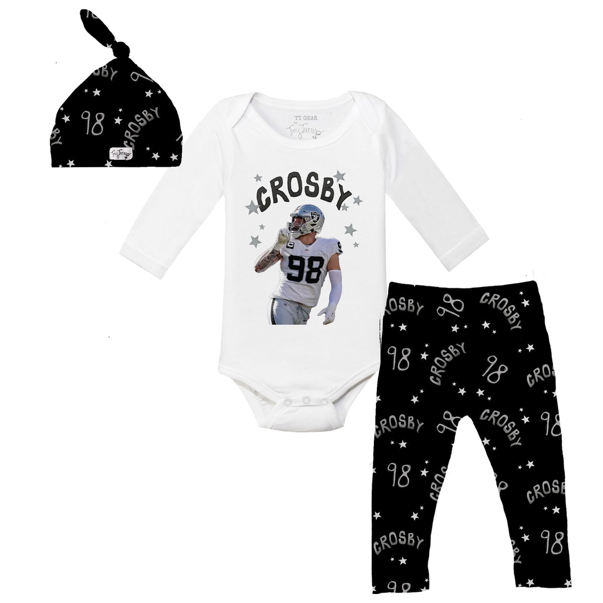 VIP Football: Doodle w/ Photo, Name, Number - Long Sleeve Snapper Layette Set - Tiny Turnip