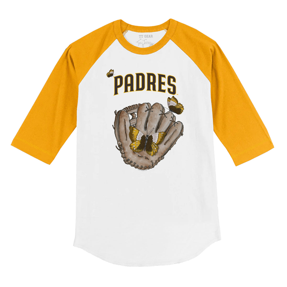 San Diego Padres Butterfly Glove 3/4 Gold Sleeve Raglan