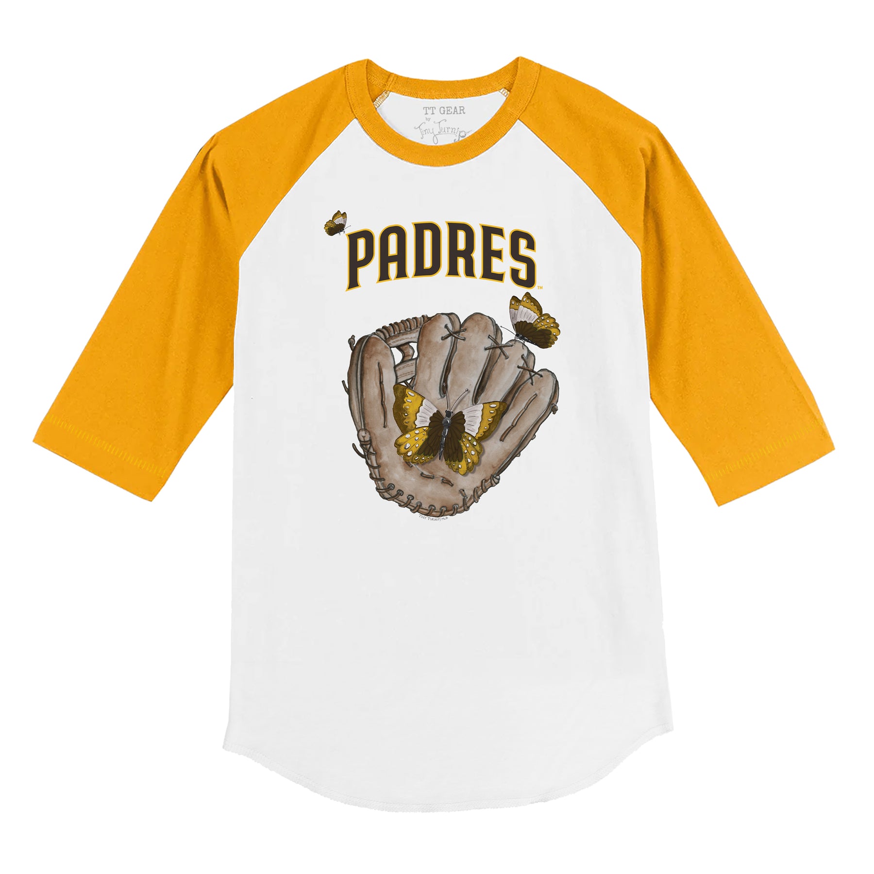 San Diego Padres Butterfly Glove 3/4 Gold Sleeve Raglan