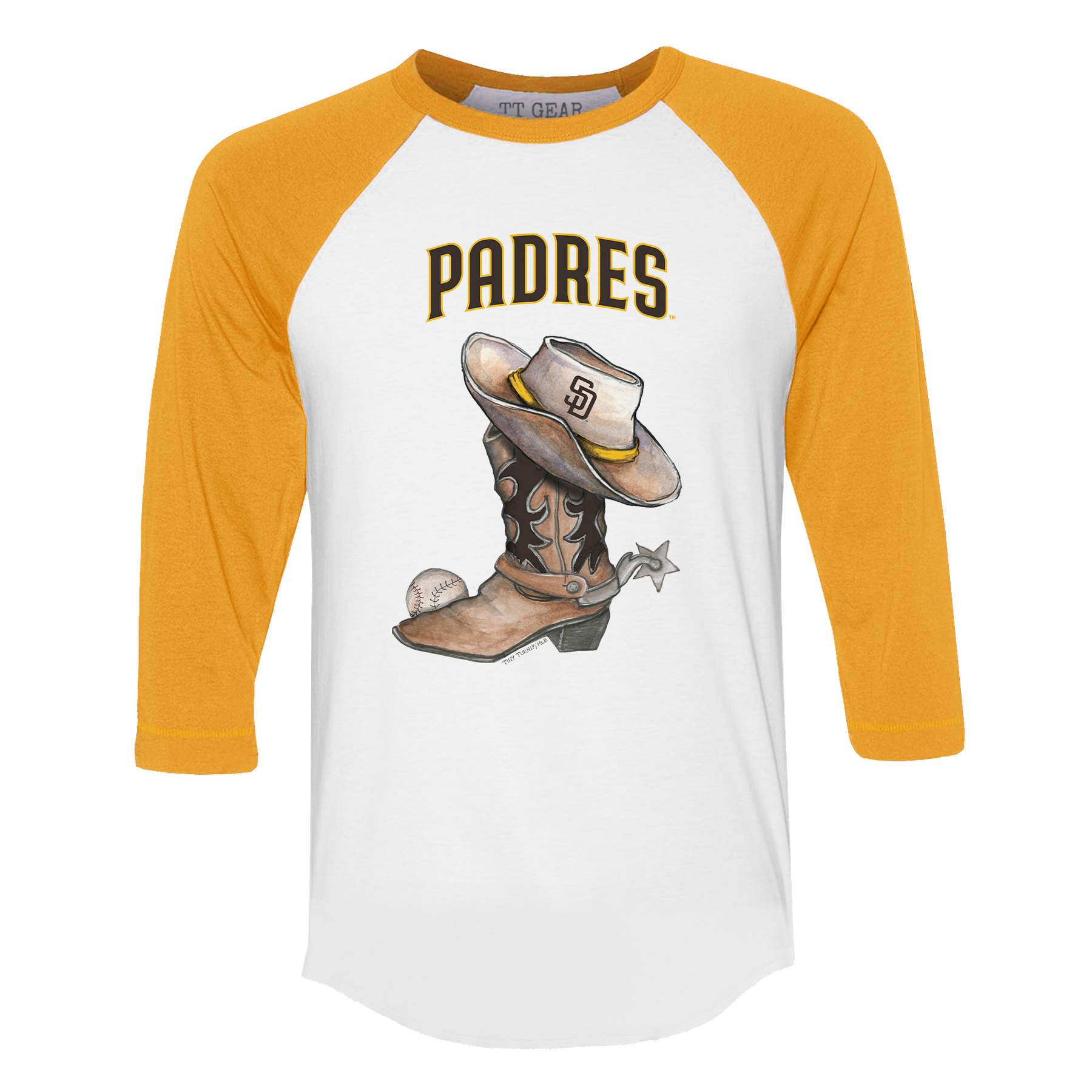 San Diego Padres Cowboy Boot 3/4 Gold Sleeve Raglan