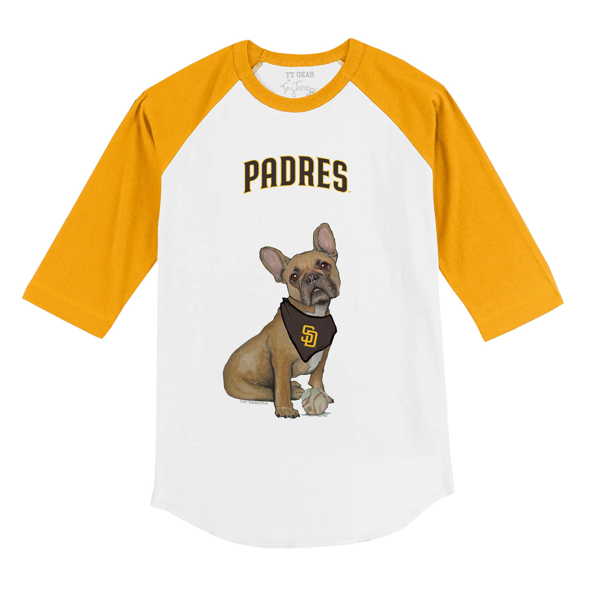San Diego Padres French Bulldog 3/4 Gold Sleeve Raglan - Tiny Turnip