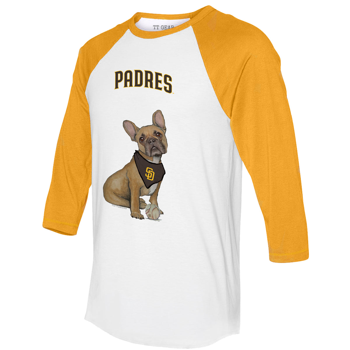San Diego Padres French Bulldog 3/4 Gold Sleeve Raglan - Tiny Turnip