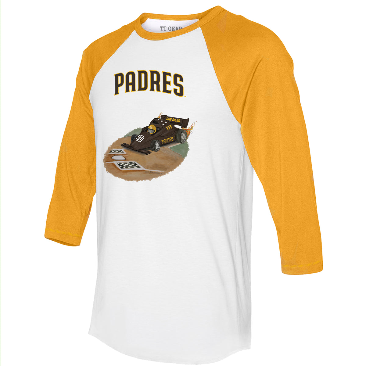 San Diego Padres Race Car 3/4 Gold Sleeve Raglan