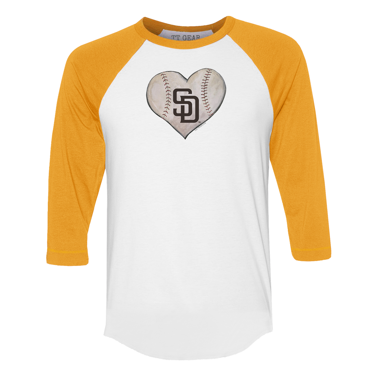 San Diego Padres Stitched Heart 3/4 Gold Sleeve Raglan - Tiny Turnip