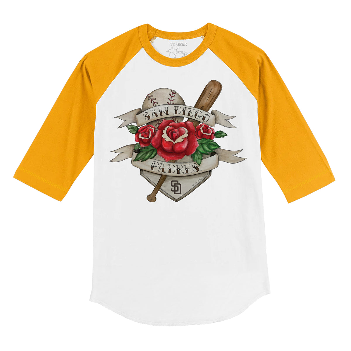 San Diego Padres Tattoo Rose 3/4 Gold Sleeve Raglan