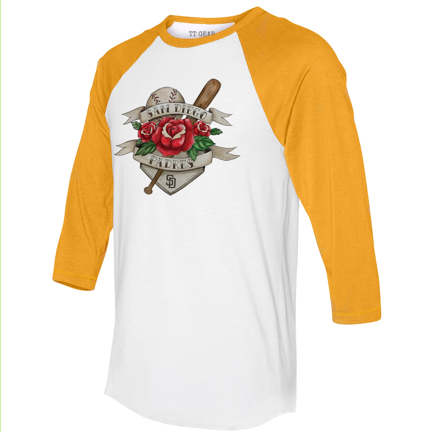 San Diego Padres Tattoo Rose 3/4 Gold Sleeve Raglan
