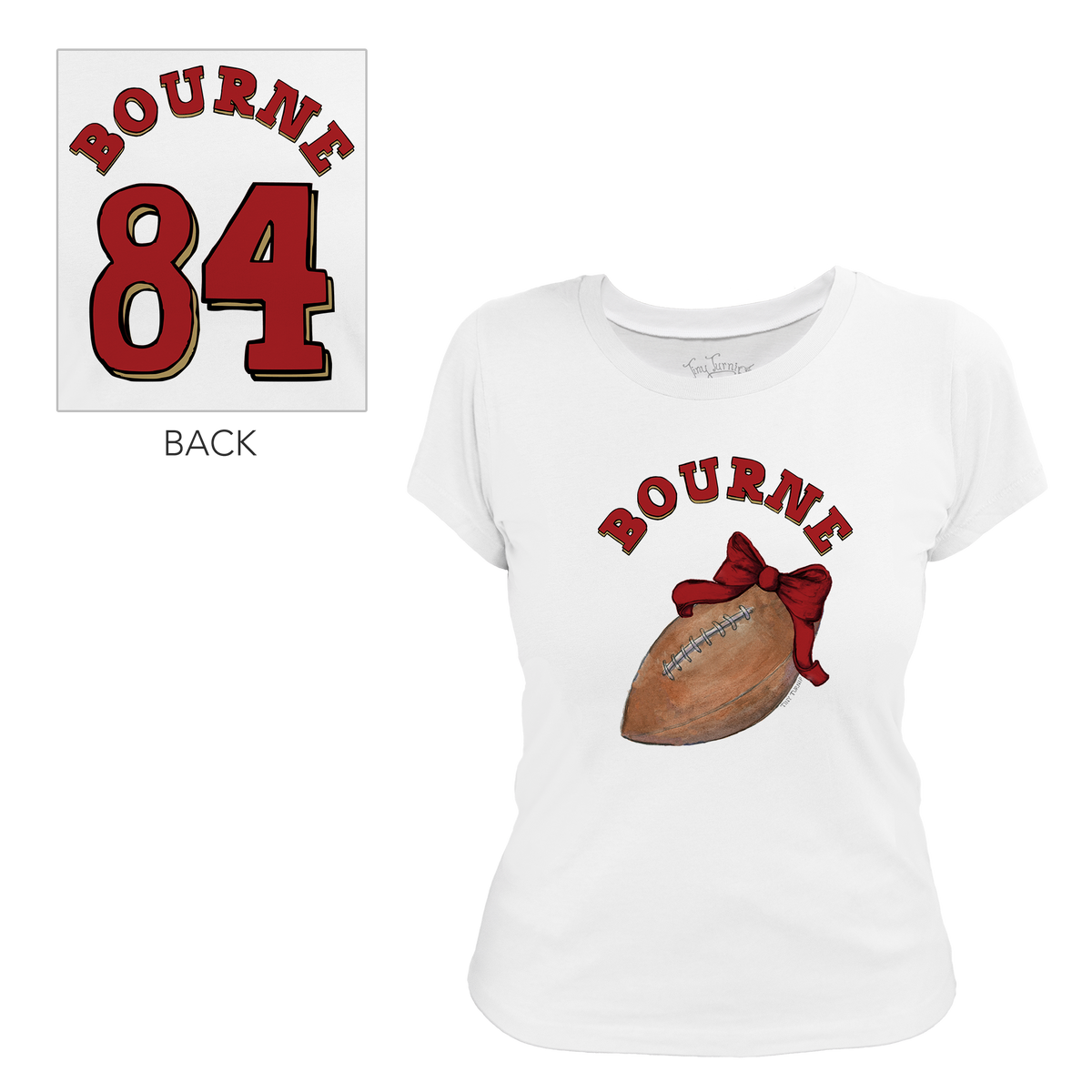 VIP Football: Football Bow w/ Name - Women's Tee Shirt - Tiny Turnip