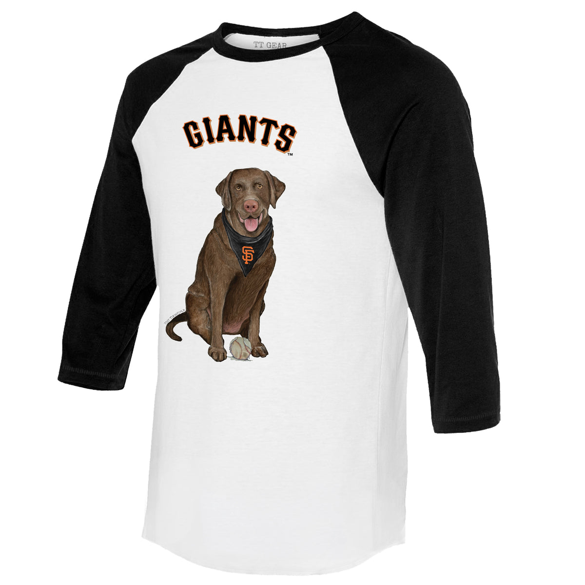San Francisco Giants Chocolate Labrador Retriever 3/4 Black Sleeve Raglan - Tiny Turnip