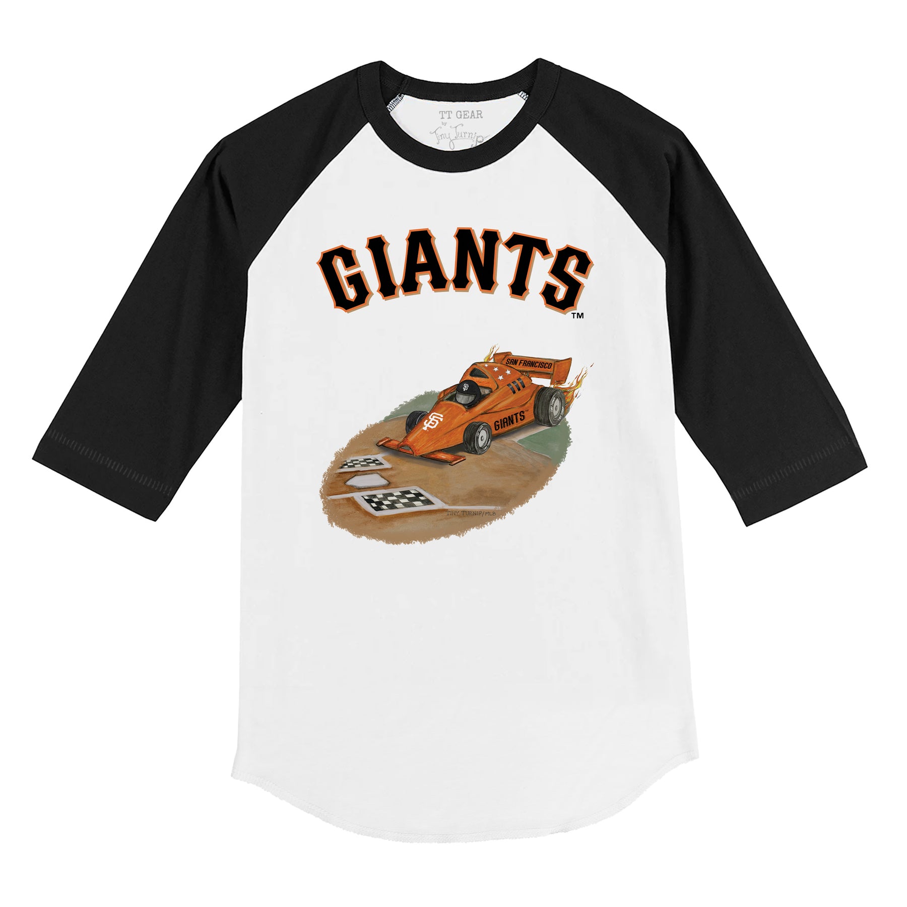 San Francisco Giants Race Car 3/4 Black Sleeve Raglan