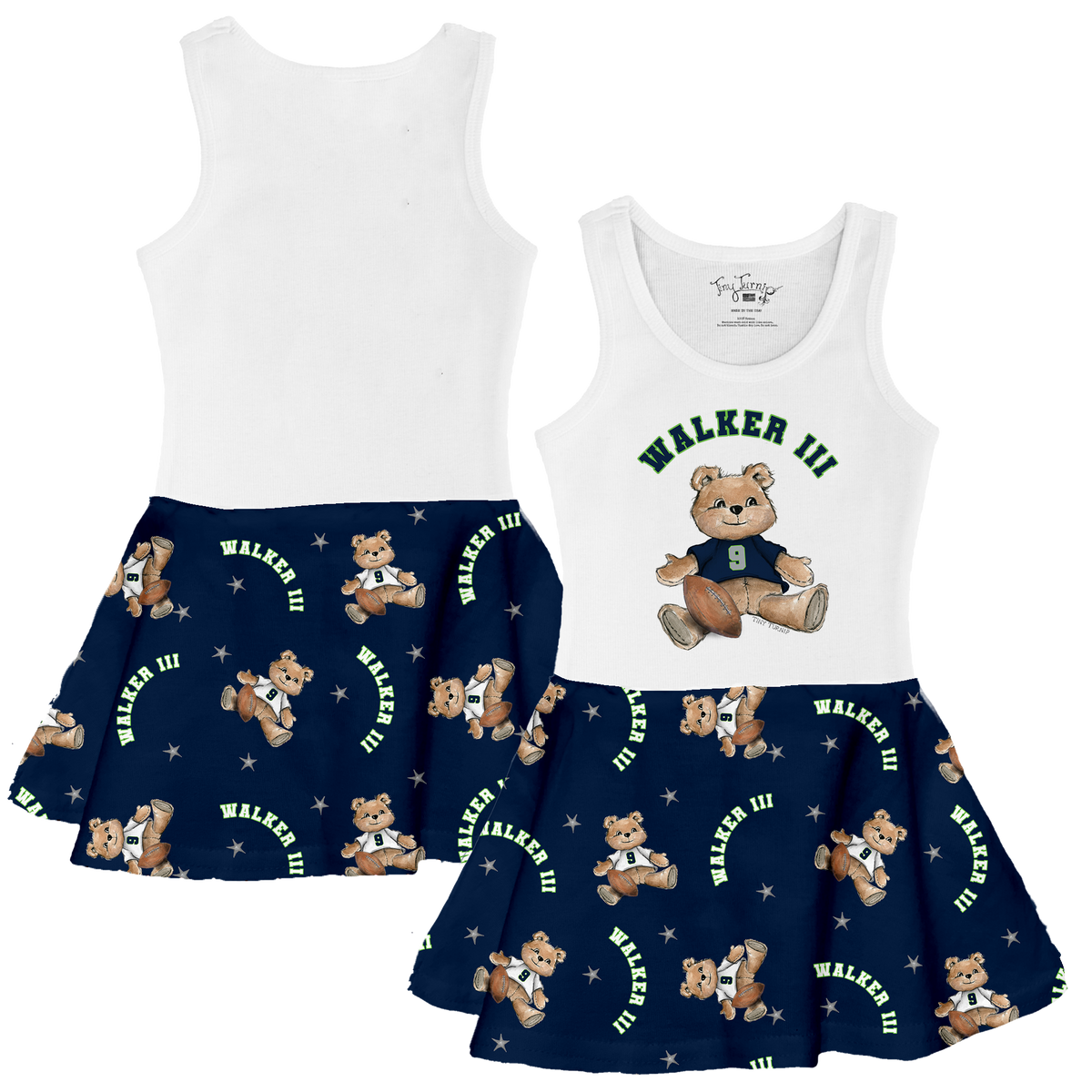 VIP Football: Teddy w/ Name, Number - Tank Swing Dress - Tiny Turnip
