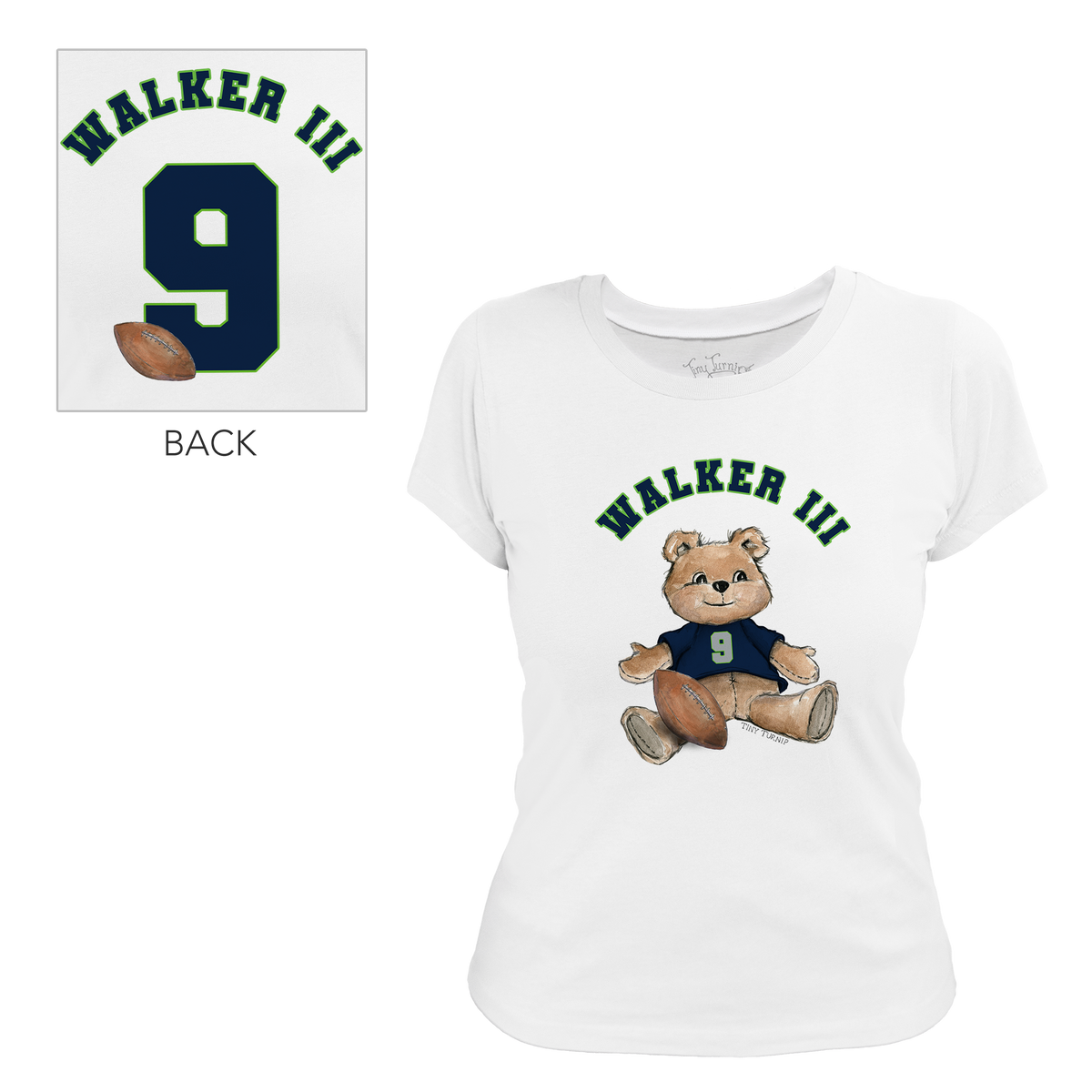 VIP Football: Teddy w/ Name, Number - Women's Tee Shirt - Tiny Turnip