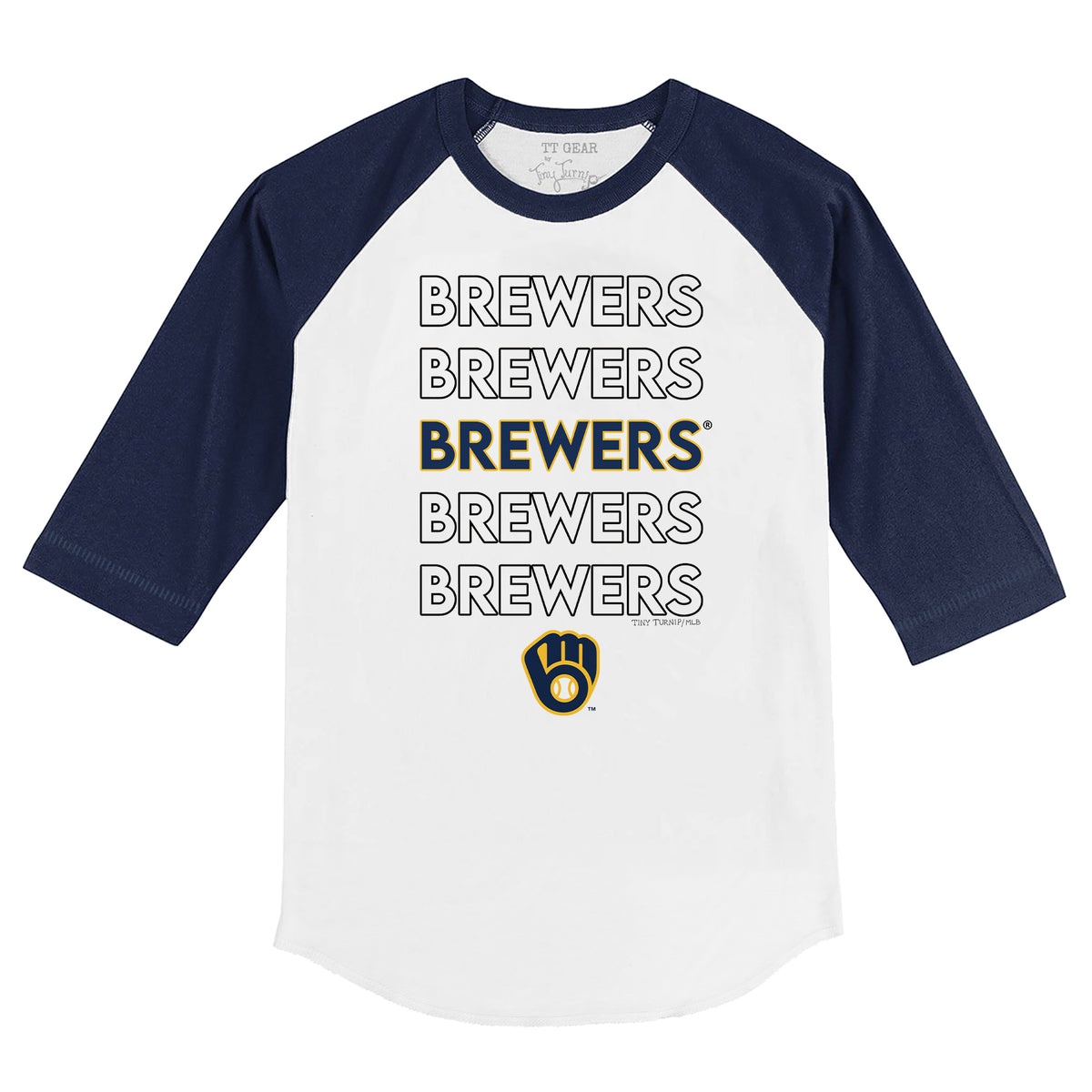 Milwaukee Brewers Stacked 3/4 Navy Blue Sleeve Raglan