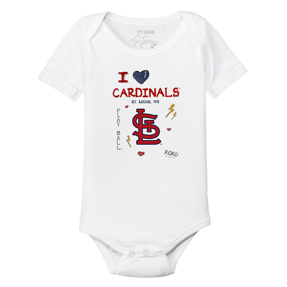 I Heart Cardinals Short Sleeve Snapper - Tiny Turnip
