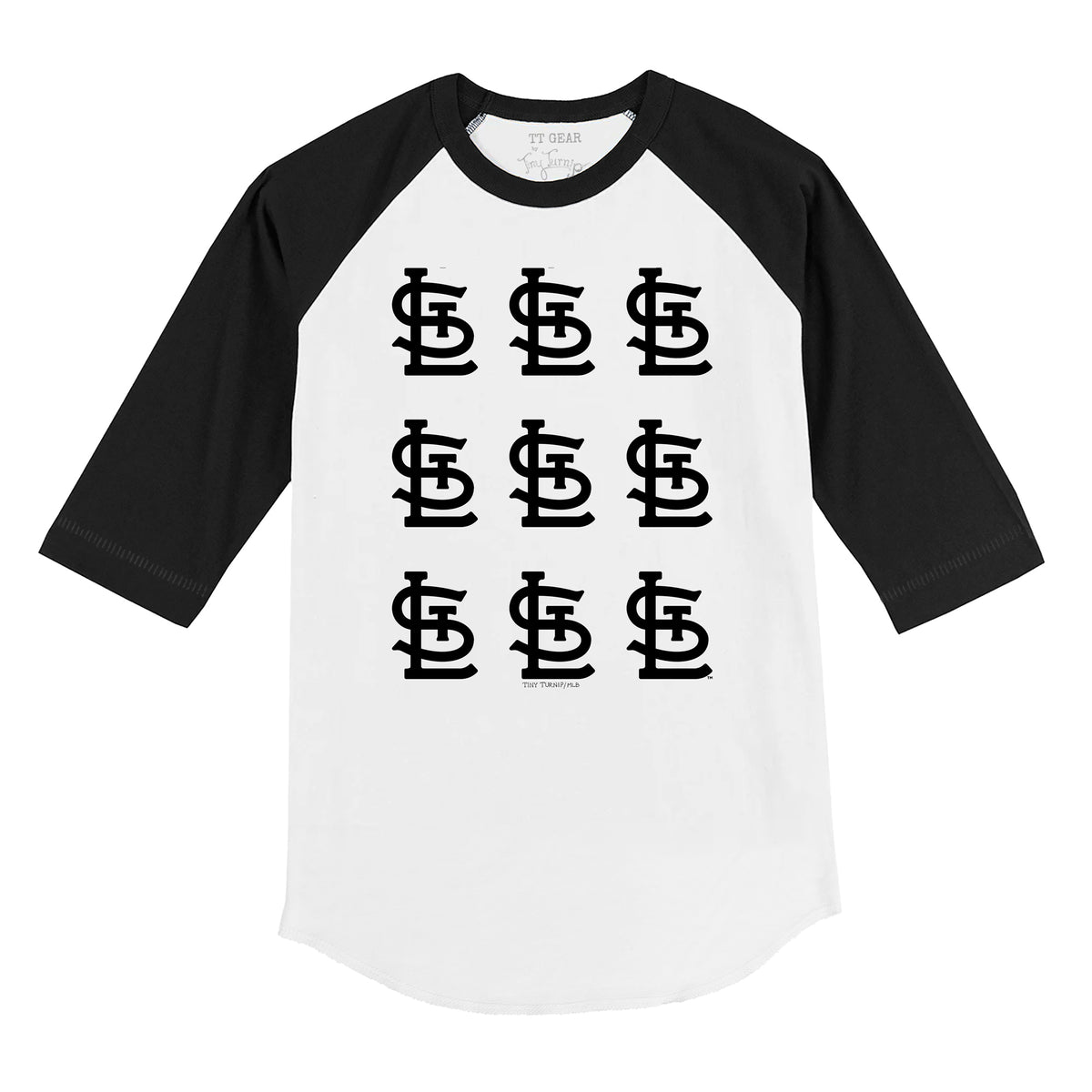 St. Louis Cardinals Logo Grid 3/4 Black Sleeve Raglan