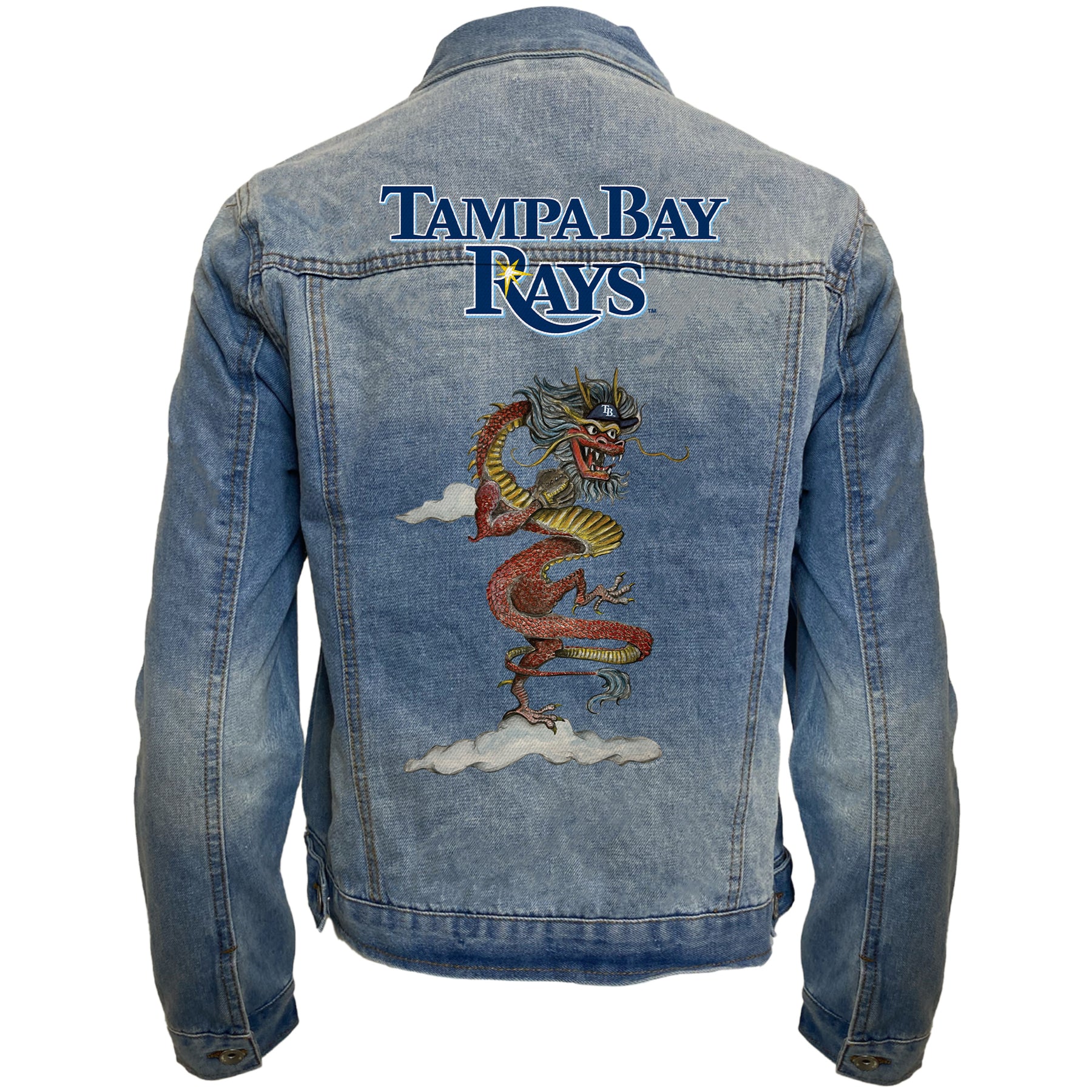 Tampa Bay Rays 2024 Year of the Dragon Distressed Denim Jacket