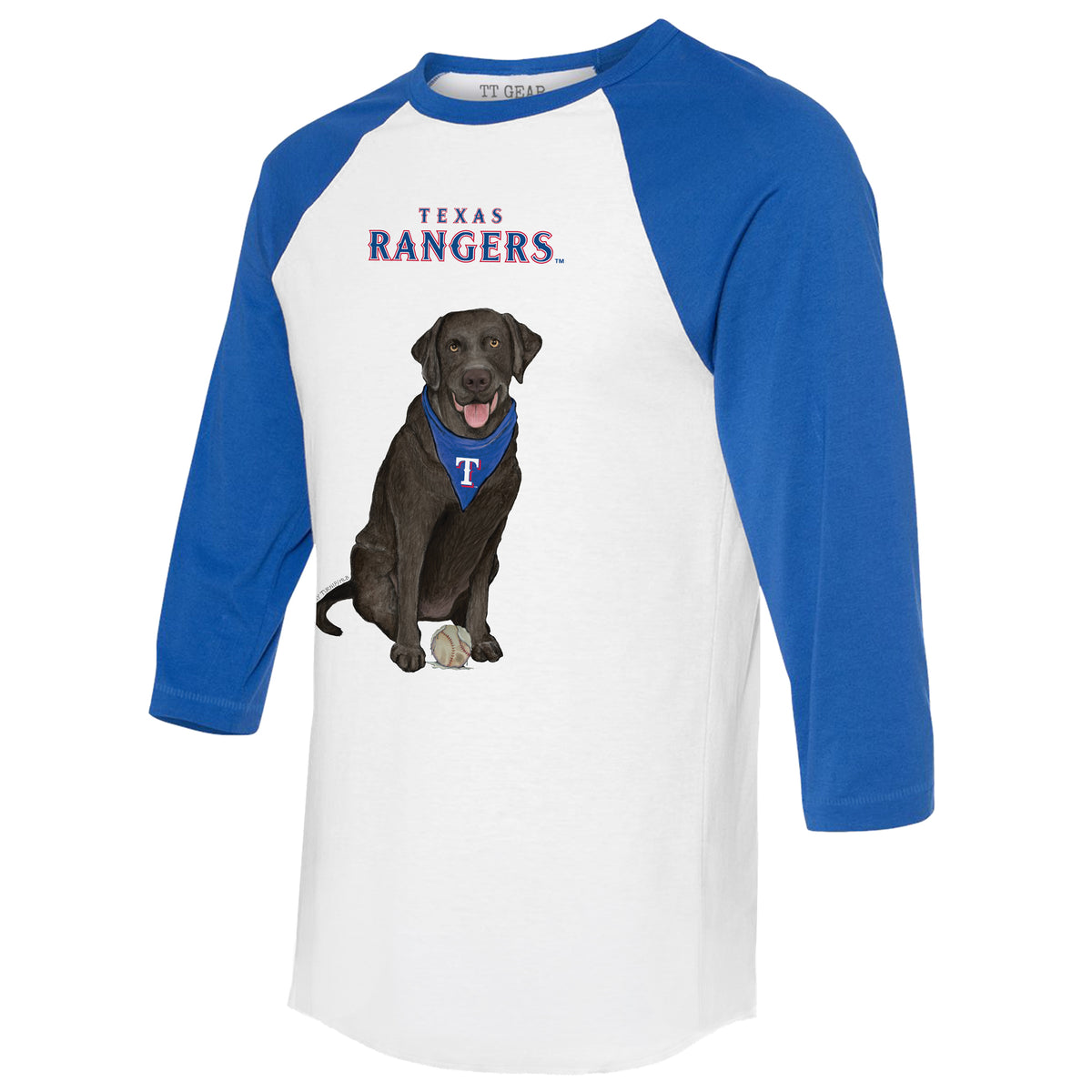 Texas Rangers Black Labrador Retriever 3/4 Royal Blue Sleeve Raglan
