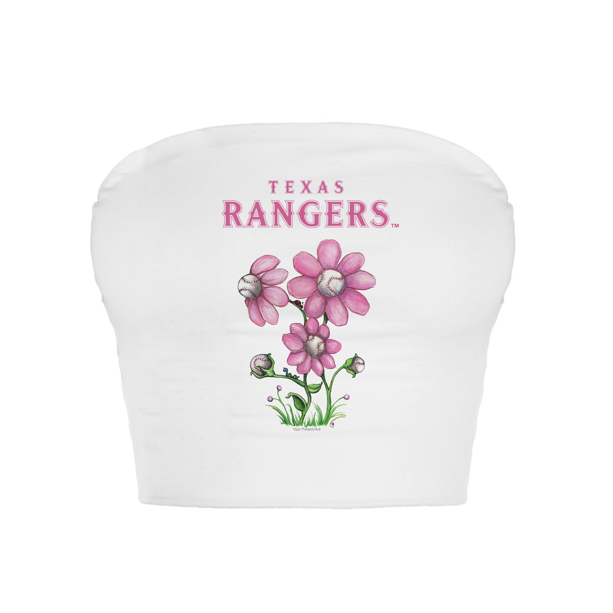 Texas Rangers Blooming Baseballs Crop Tube Top - Tiny Turnip