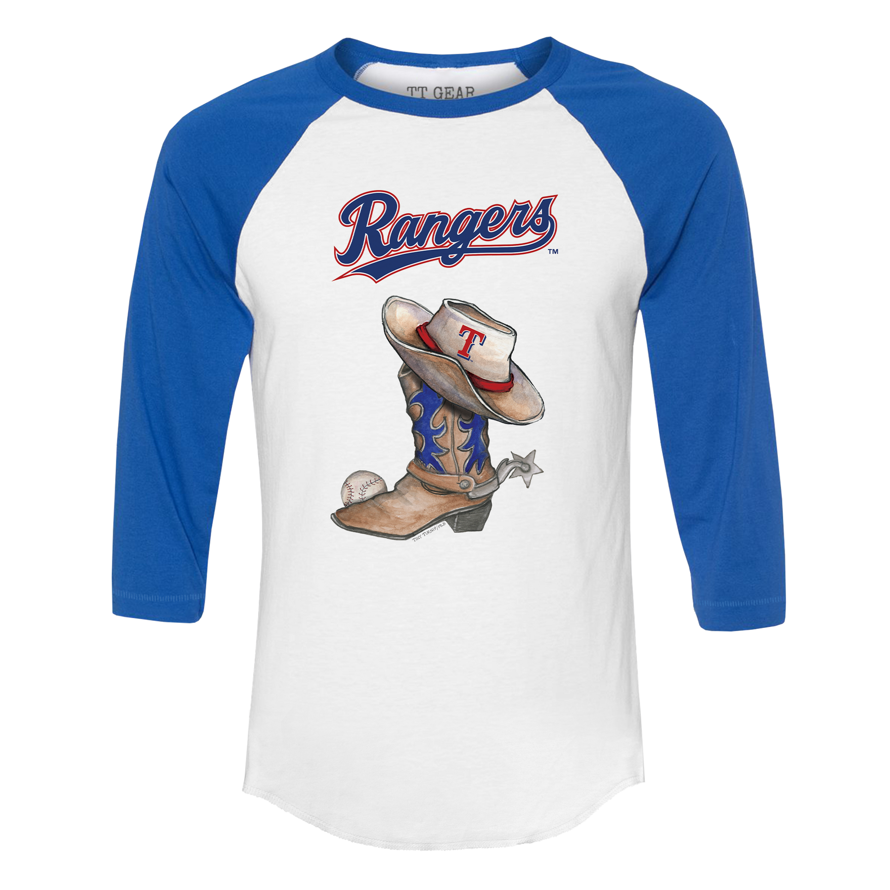 Texas Rangers Cowboy Boot 3/4 Royal Blue Sleeve Raglan