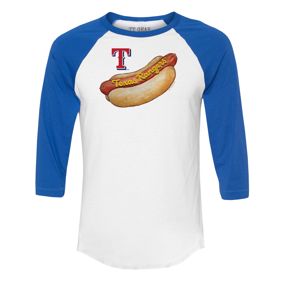Texas Rangers Hot Dog 3/4 Royal Blue Sleeve Raglan