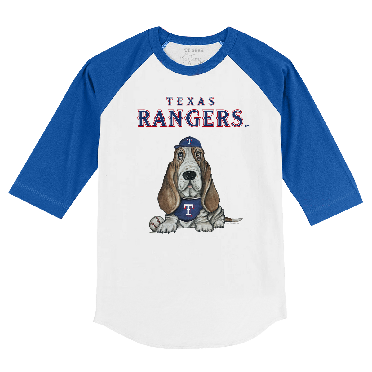 Texas Rangers Puddy 3/4 Royal Blue Sleeve Raglan - Tiny Turnip