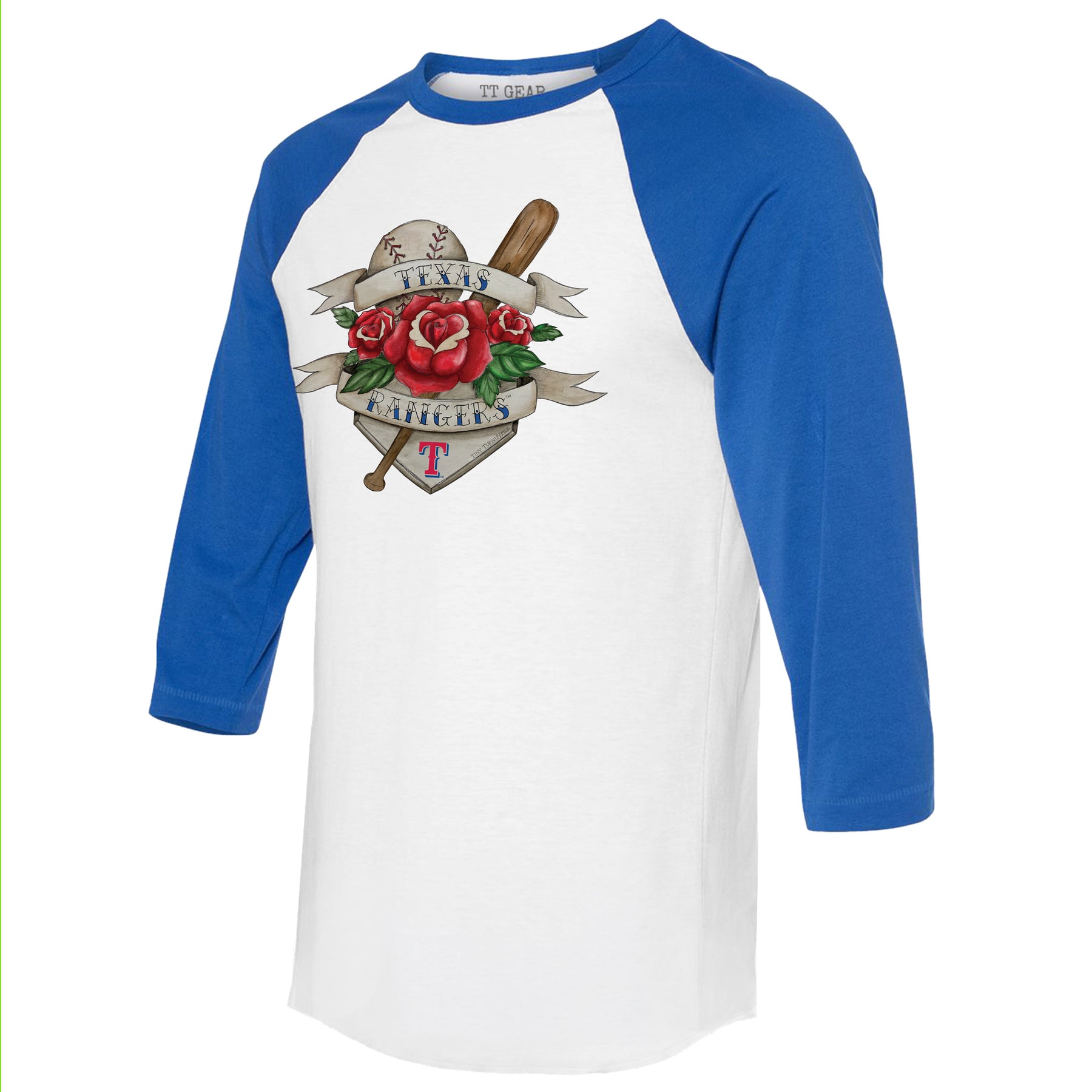 Texas Rangers Tattoo Rose 3/4 Royal Blue Sleeve Raglan