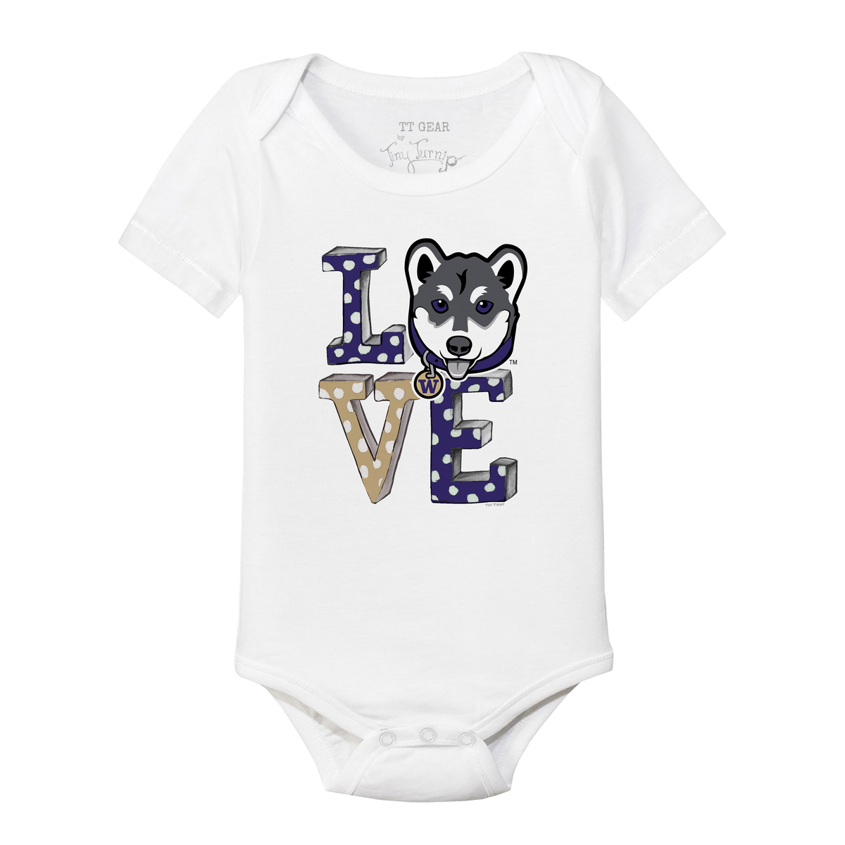 Washington Huskies LOVE Short Sleeve Snapper