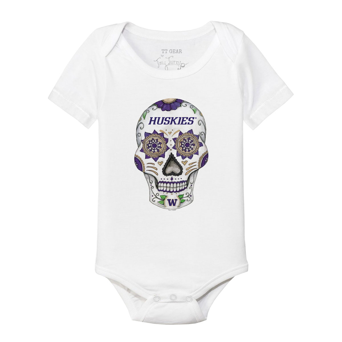 Washington Huskies Sugar Skull Short Sleeve Snapper