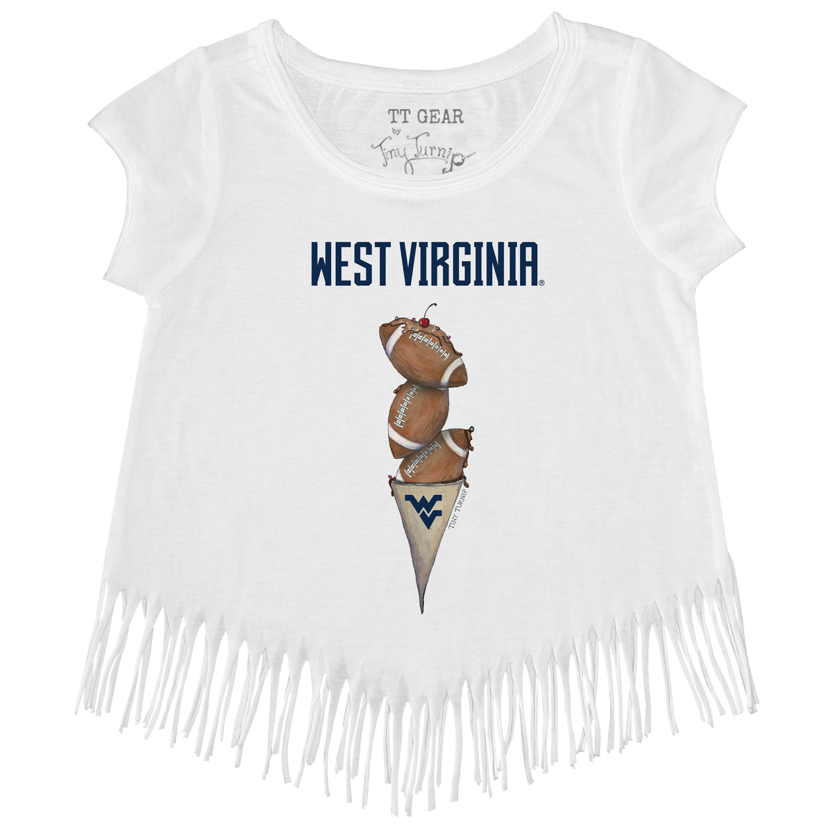 West Virginia Mountaineers Football Triple Scoop Fringe Tee