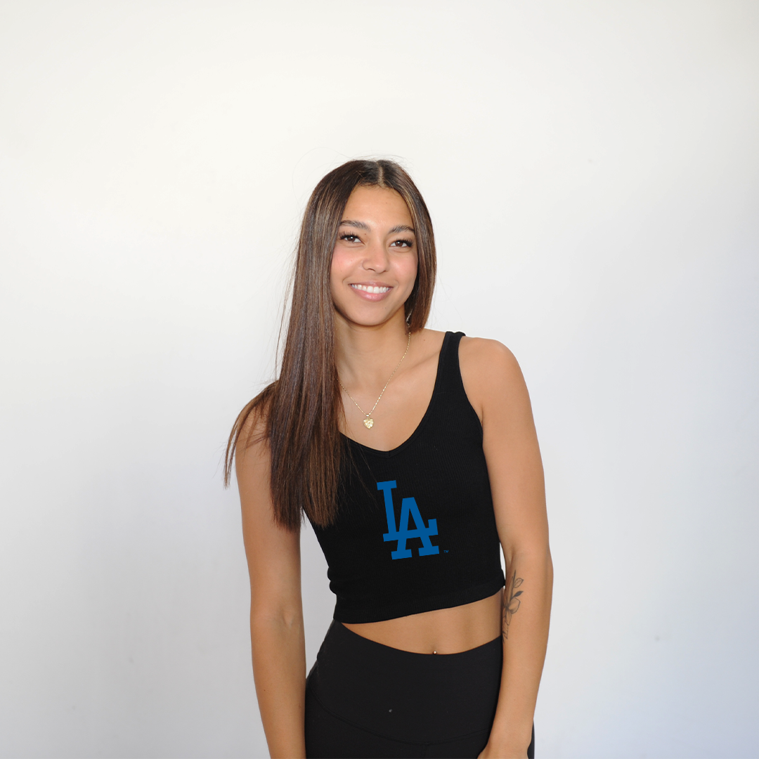 LA Dodgers Chelsea Freeman Black Crop Tank LA Logo