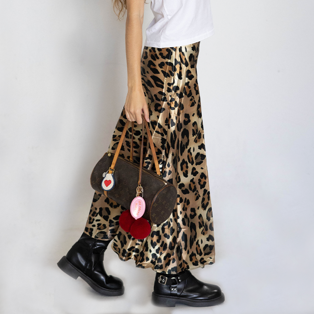 Leopard Print Satin Mini Skirt with Slit main image 1