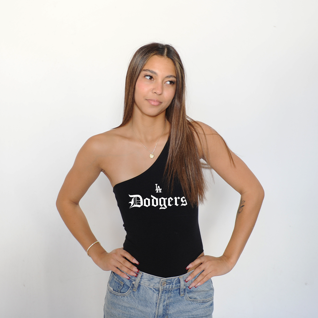 LA Dodgers Chelsea Freeman Old English One Shoulder Bodysuit– Tiny